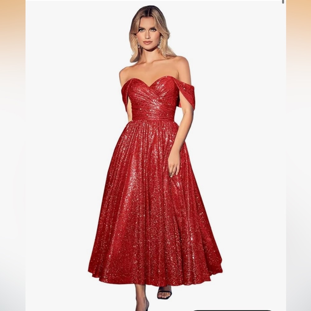 Ladivine by Cinderella Unique VintageDivine Red Glitter Tea Length Dress NWT 8